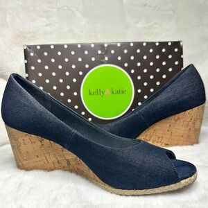 Kelly & Katie Denim “Alanis” Cork Wedge Espadrilles Size 10